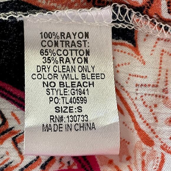 Umgee Rust Blue Floral Print Boho Dress Sz SMALL Bell Cuff Flowy Bohemian Fall - Picture 9 of 9